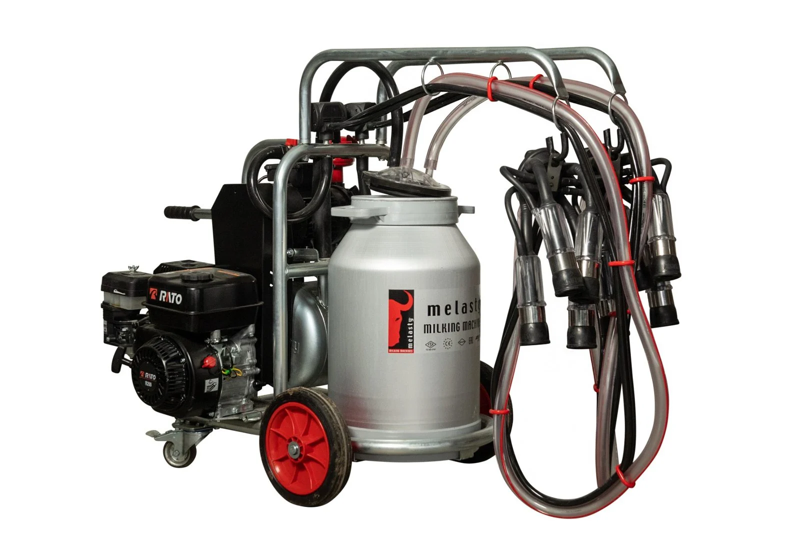 Aparat de muls vaci Melasty galvanizat, motor pe benzina, 2 posturi si bidon aluminiu 40 L - imagine 2
