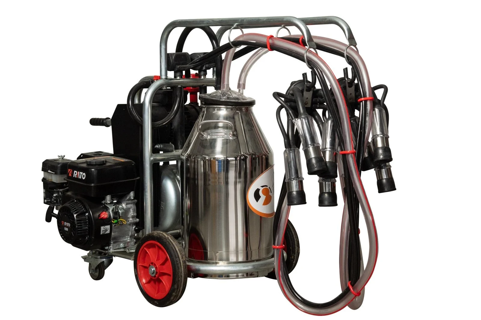 Aparat de muls vaci Melasty galvanizat, motor pe benzina, 2 posturi si bidon inox 40 L - imagine 2