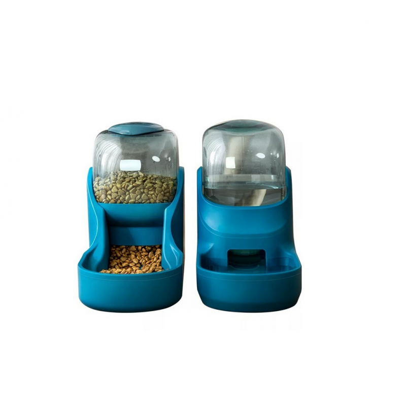 Set 1x Dispenser automat mancare si 1x Dispenser automat apa pentru Caini si Pisici, 3.8l
