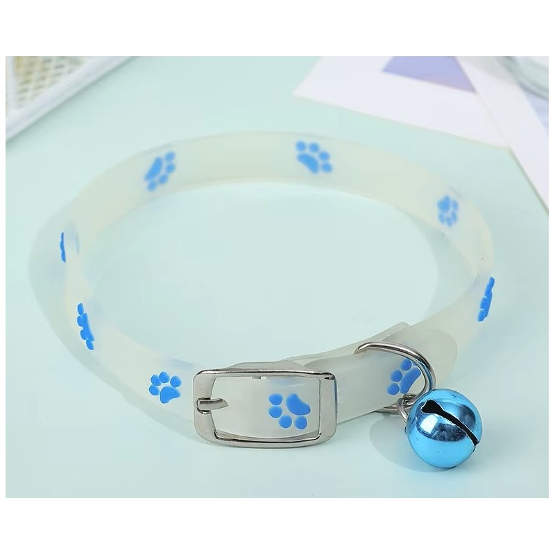 Zgarda fosforescenta pentru pisici, cu clopotel, incarcare la soare, ajustabila, cauciuc fin, 28.5 cm